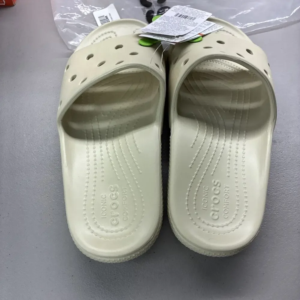 New Iconic Crocs Comfort Men 10 Women 12 Beige Off White Slides Unisex Bone